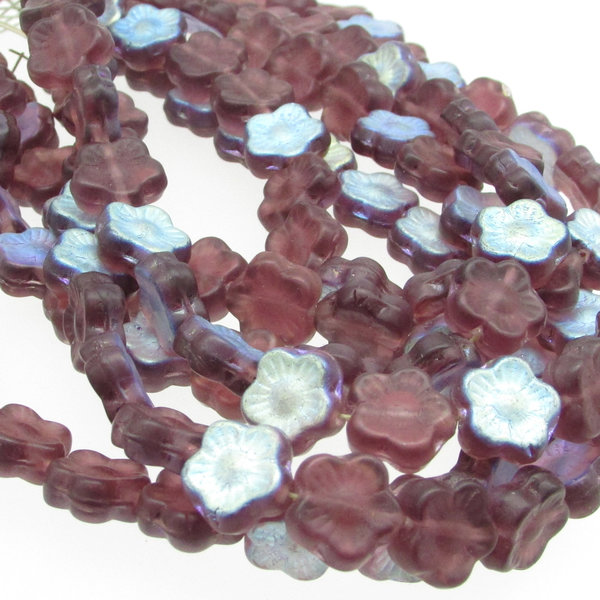 11mm Flower Beads, Amethyst AB Czech Glass