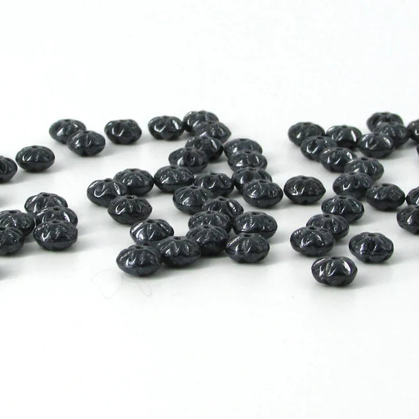 4x7mm Fluted Rondelles, Hematite Gray Pressed Glass Spacer Beads (35)