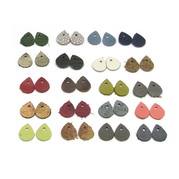 Half-Inch Small Teardrop Pendants, 13x11mm Upcycled Leather Die Cuts (20 pairs)
