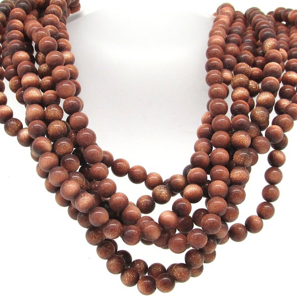 Goldstone Beads, 16" Strand 4mm 6mm Round Sparkly Metallic Copper Glass Spacers