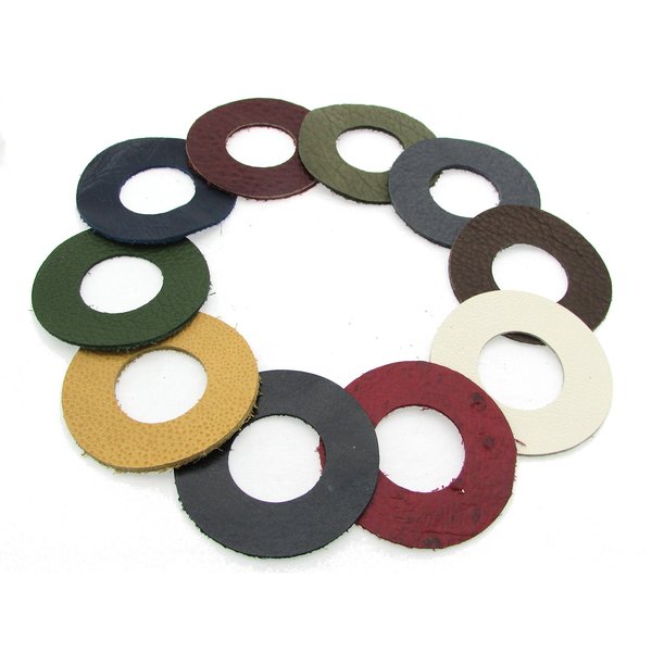 2 Inch Donut Pendants, Die Cut Upcycled Genuine Leather Circles (10)