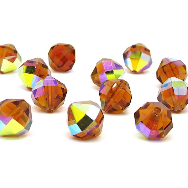 12x12mm Faceted Octagon Beads, Vintage Topaz AB Machine-Cut Iridescent Crystal Polygons (12)
