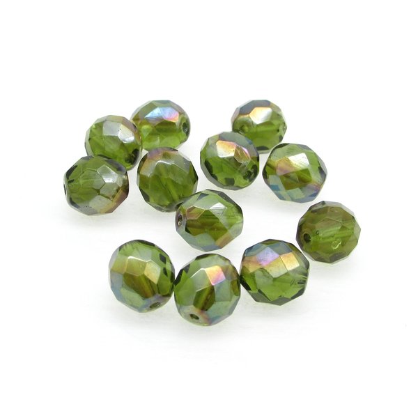 Green 10mm Faceted Rounds, Czech Glass Beads, Choose a Shade