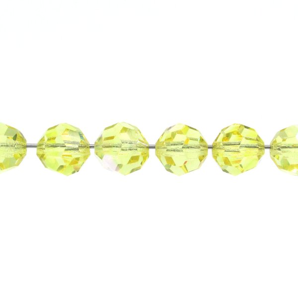 10mm Faceted Round Beads, Vintage Jonquil AB Czech Machine Cut Crystal (12)