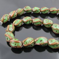 15x10mm Twist Beads, Rustic 2-Tone Green and Copper Ceramic