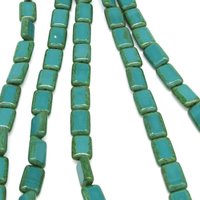 12x8mm Rectangular Window Beads, Opaque Turquoise with Green Picasso