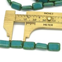 12x8mm Rectangular Window Beads, Opaque Turquoise with Green Picasso