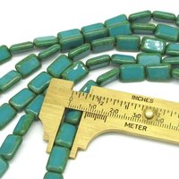 12x8mm Rectangular Window Beads, Opaque Turquoise with Green Picasso