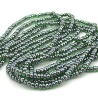 8/0 Seed Beads, Vintage 20" Strands 2mm Emerald AB