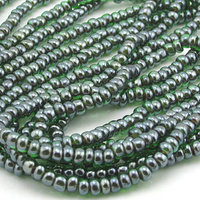 8/0 Seed Beads, Vintage 20" Strands 2mm Emerald AB