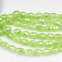 Vintage 9mm Faceted Oval Green Givre Beads