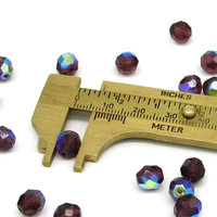 8mm Faceted Rounds, Amethyst AB Iridescent Czech Fire Polished Glass Beads(23)