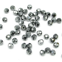 6mm Faceted Round Beads, Jet Hematite Czech Machine Cut Crystal (48)