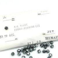 6mm Faceted Round Beads, Jet Hematite Czech Machine Cut Crystal (48)