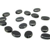 11.5mm Oval 2-Cut Window Beads, Jet Hematite
