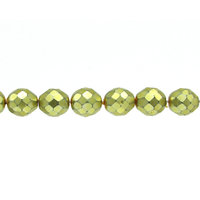 10mm Round Faceted Czech Glass Beads, Metallic Gold