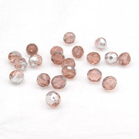 8mm Faceted Rounds, Rosaline Silver Czech Fire Polished Glass Beads (20)