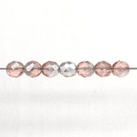 8mm Faceted Rounds, Rosaline Silver Czech Fire Polished Glass Beads (20)
