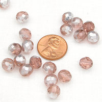 8mm Faceted Rounds, Rosaline Silver Czech Fire Polished Glass Beads (20)