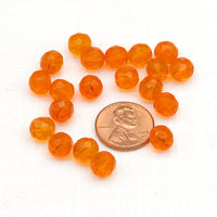 8mm Faceted Rounds, Orange Czech Fire Polished Glass Beads (20)