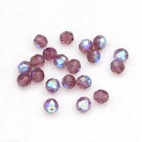 8mm Faceted Rounds, Light Amethyst AB Czech Fire Polished Glass Beads (20)
