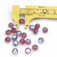 8mm Faceted Rounds, Light Amethyst AB Czech Fire Polished Glass Beads (20)