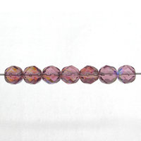 8mm Faceted Rounds, Light Amethyst AB Czech Fire Polished Glass Beads (20)