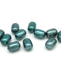 Vintage 20x14mm Teal Plastic Pearl Barrel Beads