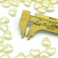10.5mm Flat Heart Beads, Opaque Cream Vintage Plastic Pearls (24)
