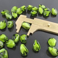 13mm Oval Olivine Givre Glass Pinch Beads