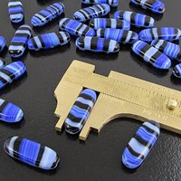 21x8mm Striped Flat Oval Glass Beads, Blue and Gray Lampwork