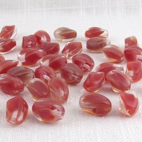 14mm Twisted Oval Beads with Watermelon Red Givre