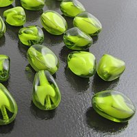 13mm Oval Olivine Givre Glass Pinch Beads