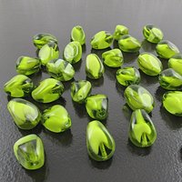 13mm Oval Olivine Givre Glass Pinch Beads