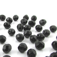 8mm Faceted Beads, Jet Black Czech Fire Polished Rounds (50)