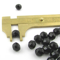 8mm Faceted Beads, Jet Black Czech Fire Polished Rounds (50)