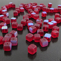 Matte Ruby Red AB 6mm Cube Beads