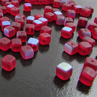 Matte Ruby Red AB 6mm Cube Beads