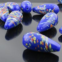 Vintage Teardrop Pendant 36mm, Blue Tombo Millefiori Glass Focal Bead