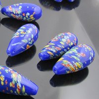 Vintage Teardrop Pendant 36mm, Blue Tombo Millefiori Glass Focal Bead
