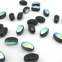 11x6mm Ovals, Jet Vitrail Czech Pressed Glass Beads