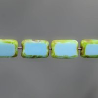 12x8mm Rectangular Window Beads, Opaque Sky Blue with Green Picasso