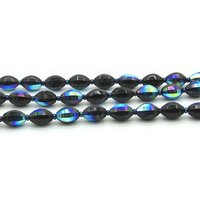 Vintage 12x8mm Faceted Oval Beads, Jet Vitrail