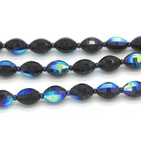 Vintage 12x8mm Faceted Oval Beads, Jet Vitrail