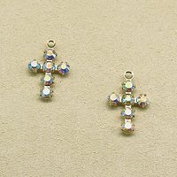 18mm Gold Plated Rhinestone Cross Pendants (2)