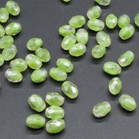 Vintage 9mm Faceted Oval Green Givre Beads