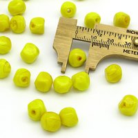 10mm Bright Yellow Lampwork Beads, Vintage Baroque Cube Nuggets