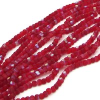 4mm Triangular Beads, Matte Ruby AB Small Flat Red Czech Pressed Glass Spacers