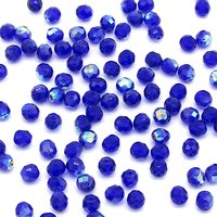 8mm Glass Beads, Faceted Rounds, Cobalt AB Czech Fire Polished Iridescent Blue Spacers