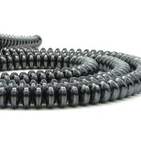 Shiny, non-magnetic hematite beads are convex rondelles measuring 9mm in diameter and 4mm thick with 0.8mm center holes.